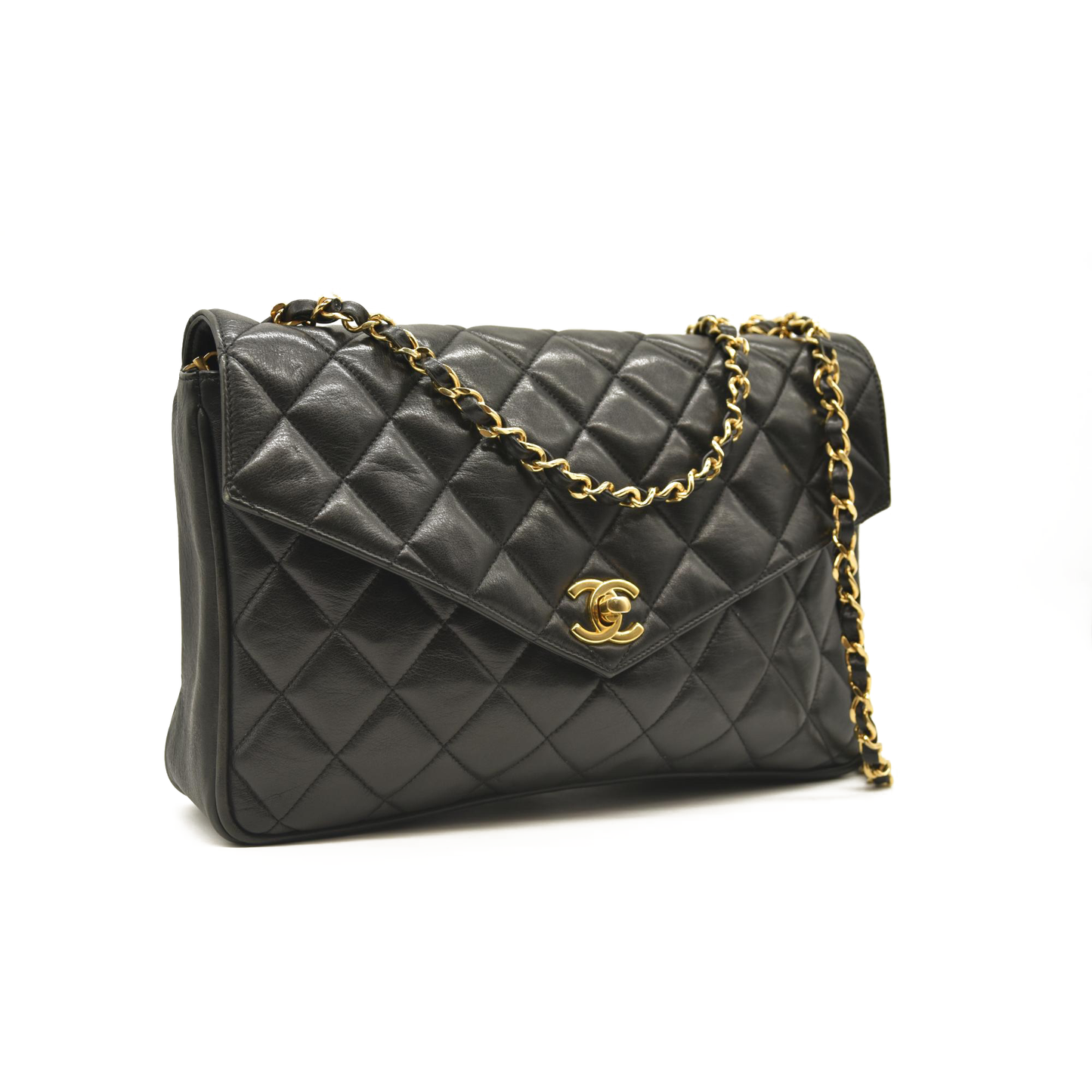 Chanel  Lambskin Diamond Stitch Envelope Single Flap Black