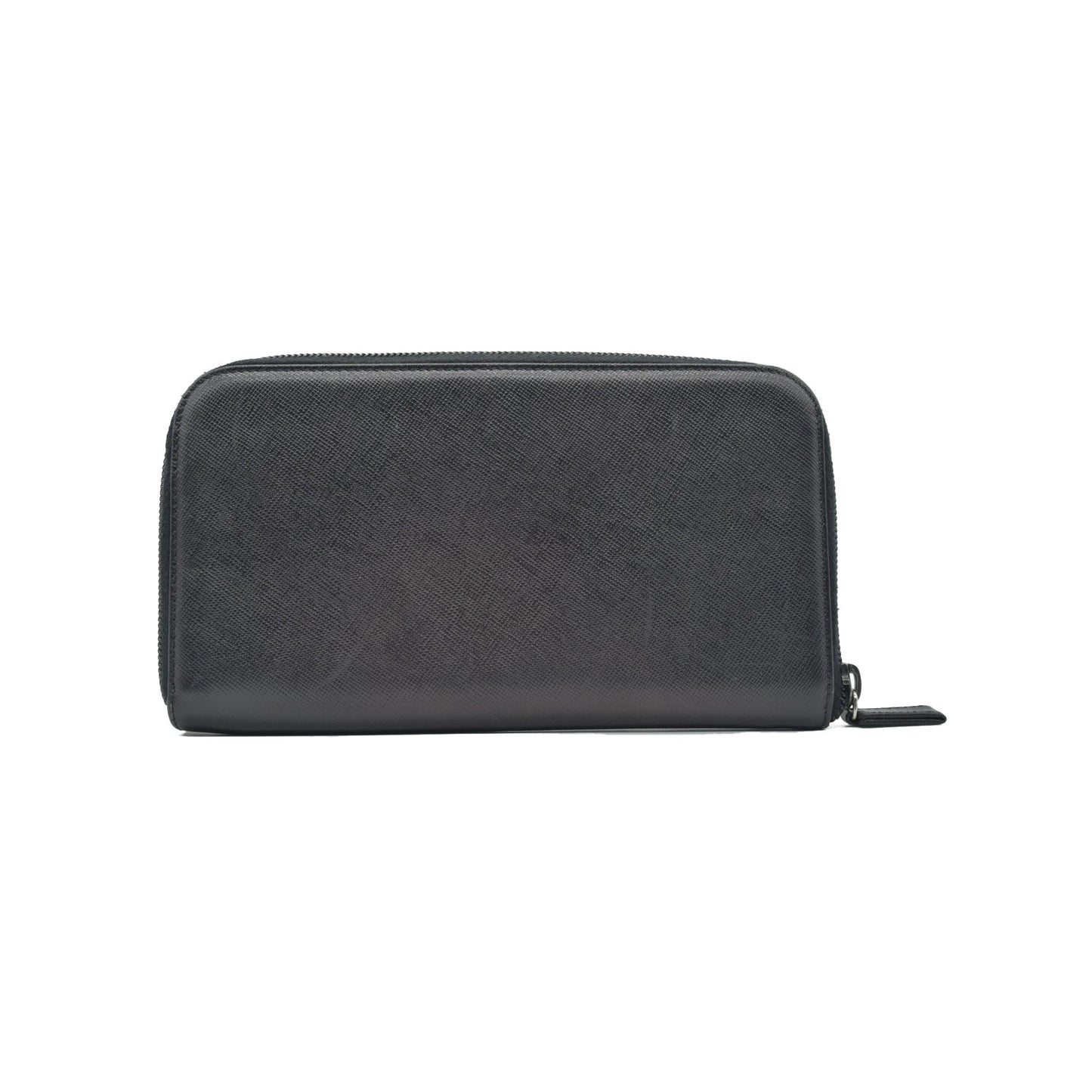 $1050 Prada Saffiano Triangle Zip Around Wallet Black CONSIGNMENT