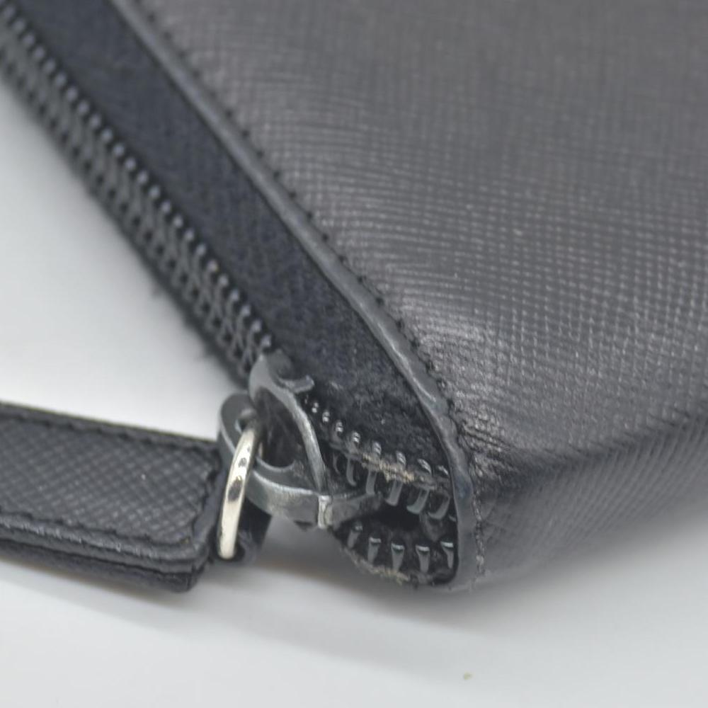 $1050 Prada Saffiano Triangle Zip Around Wallet Black CONSIGNMENT
