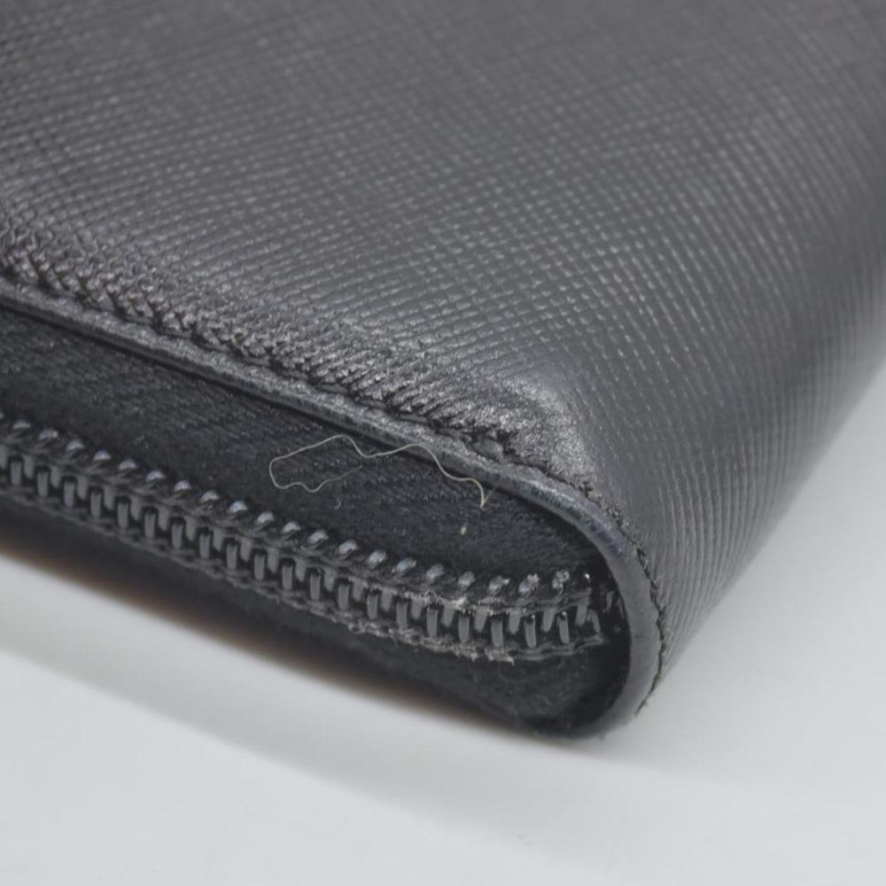 $1050 Prada Saffiano Triangle Zip Around Wallet Black CONSIGNMENT