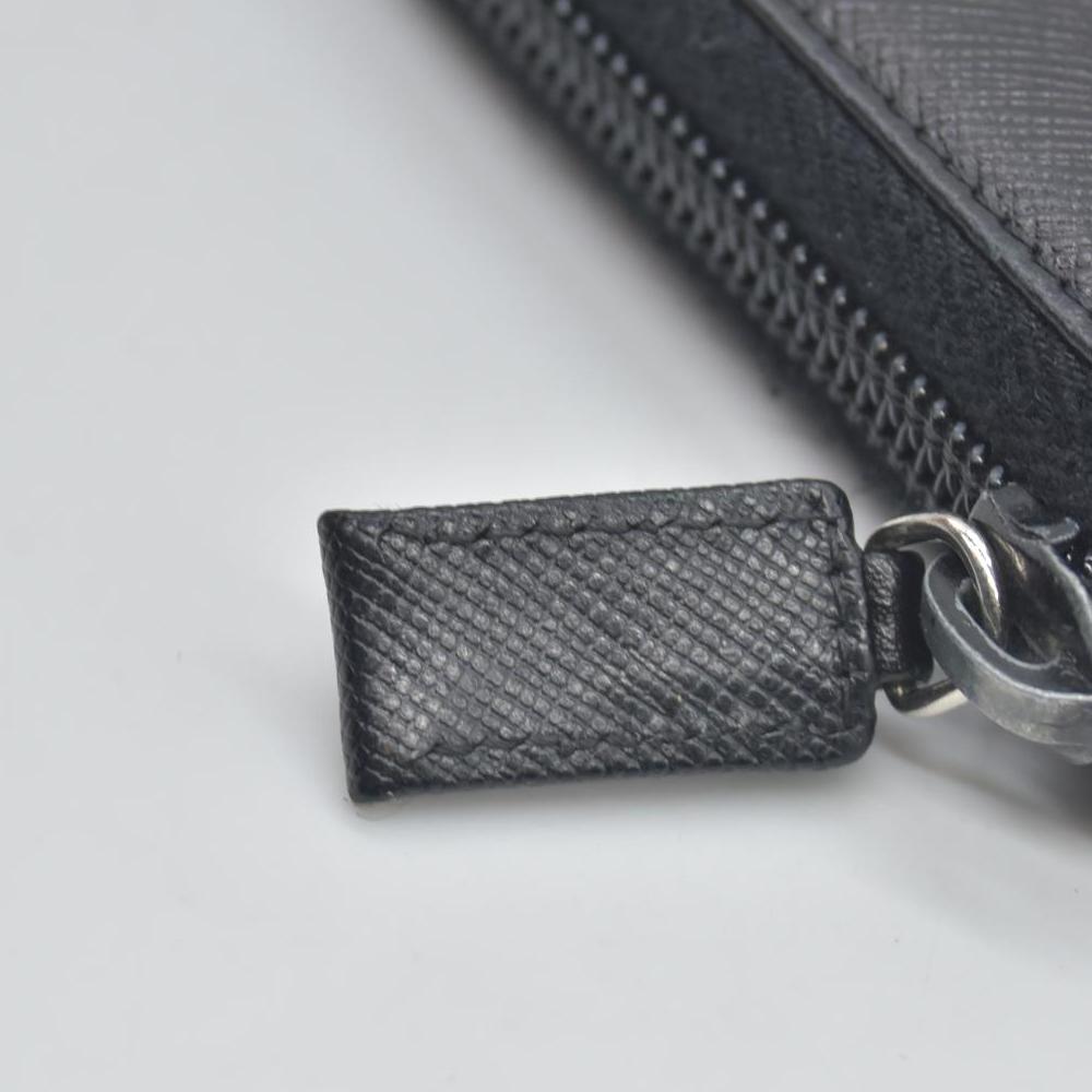 $1050 Prada Saffiano Triangle Zip Around Wallet Black CONSIGNMENT