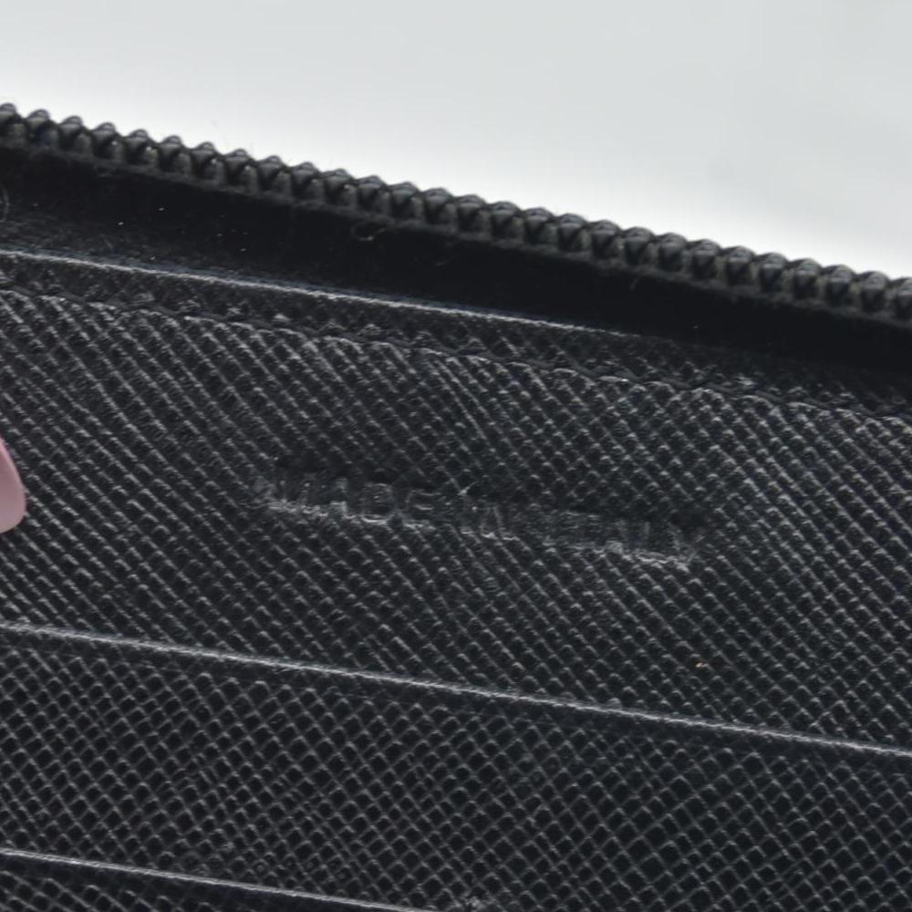 $1050 Prada Saffiano Triangle Zip Around Wallet Black CONSIGNMENT