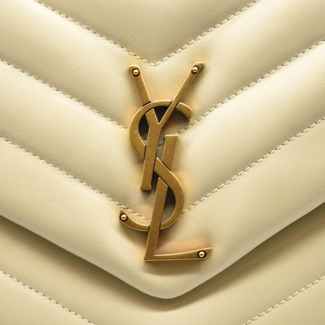 NEW SAINT LAURENT Calfskin Y Quilted Monogram Medium Loulou Chain Satchel Crema Soft