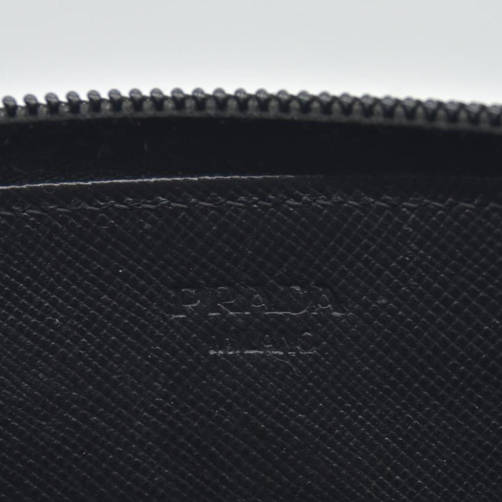 $1050 Prada Saffiano Triangle Zip Around Wallet Black CONSIGNMENT