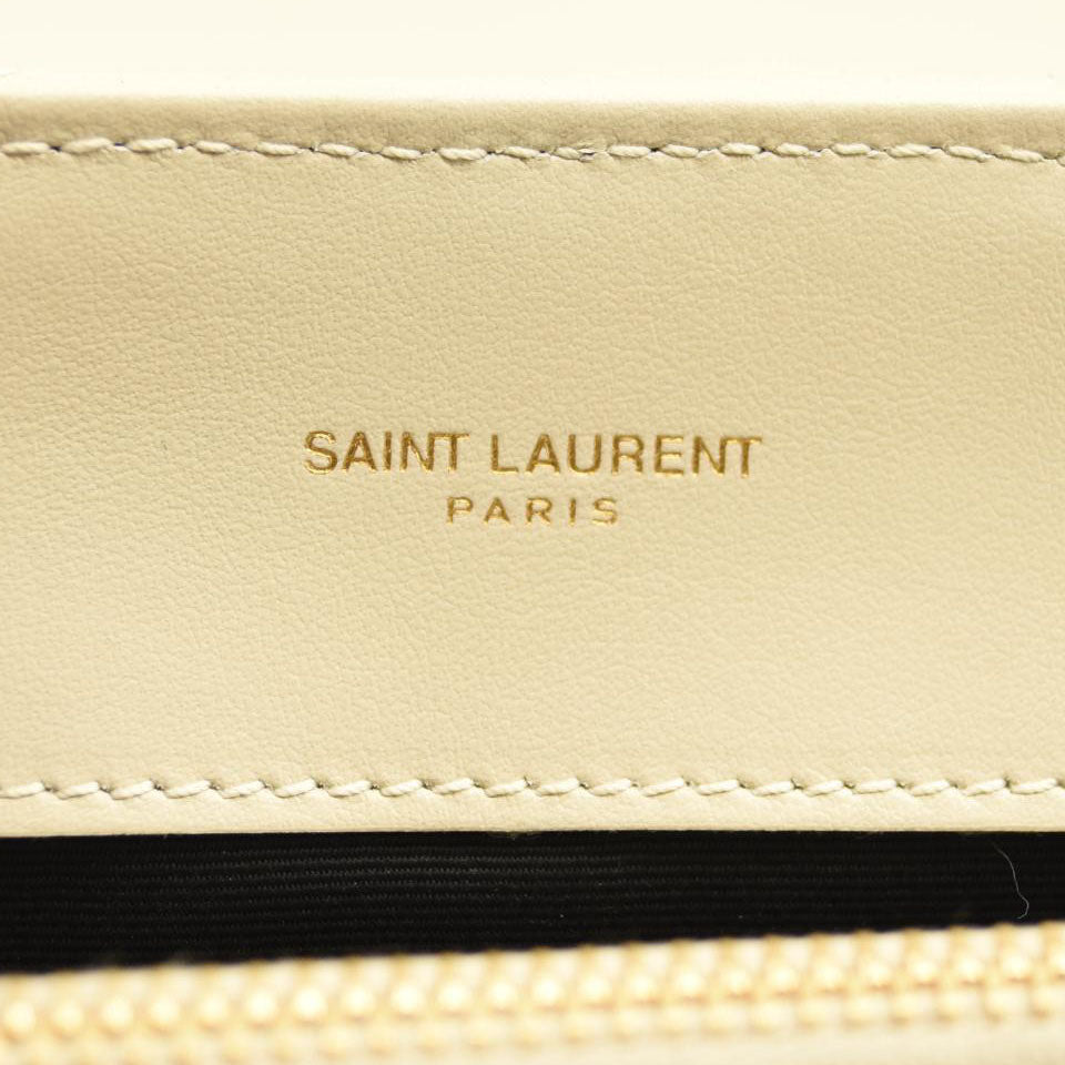 NEW SAINT LAURENT Calfskin Y Quilted Monogram Medium Loulou Chain Satchel Crema Soft