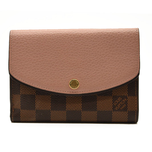 LOUIS VUITTON Damier Ebene Normandy Compact Wallet Pink