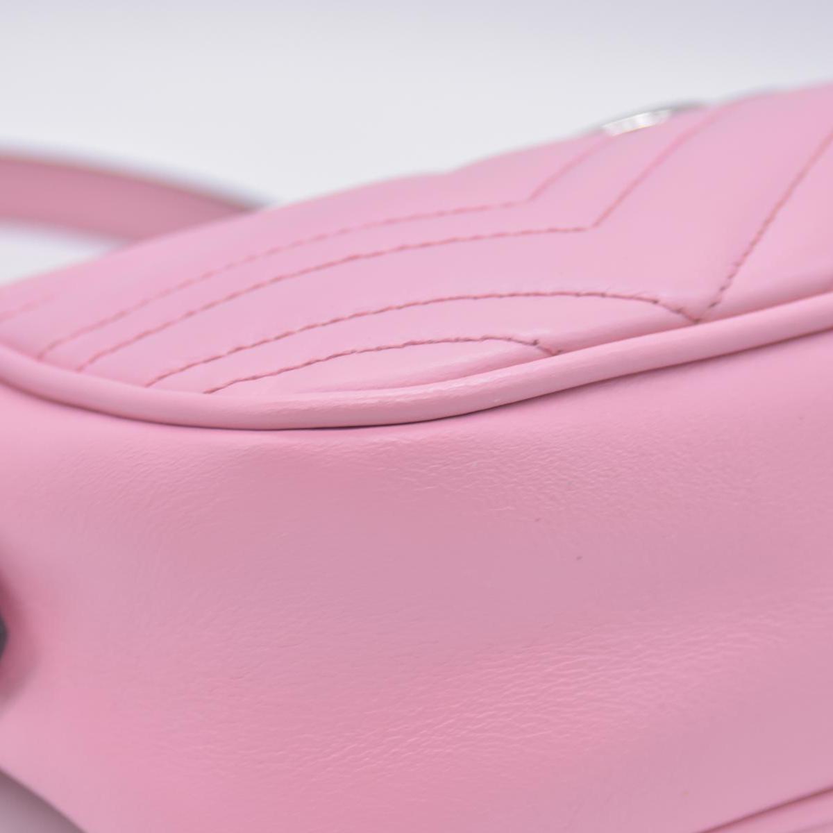 $1950 Gucci Calfskin Matelasse Small GG Marmont Chain Shoulder Bag Wild Rose CONSIGNMENT 10020900