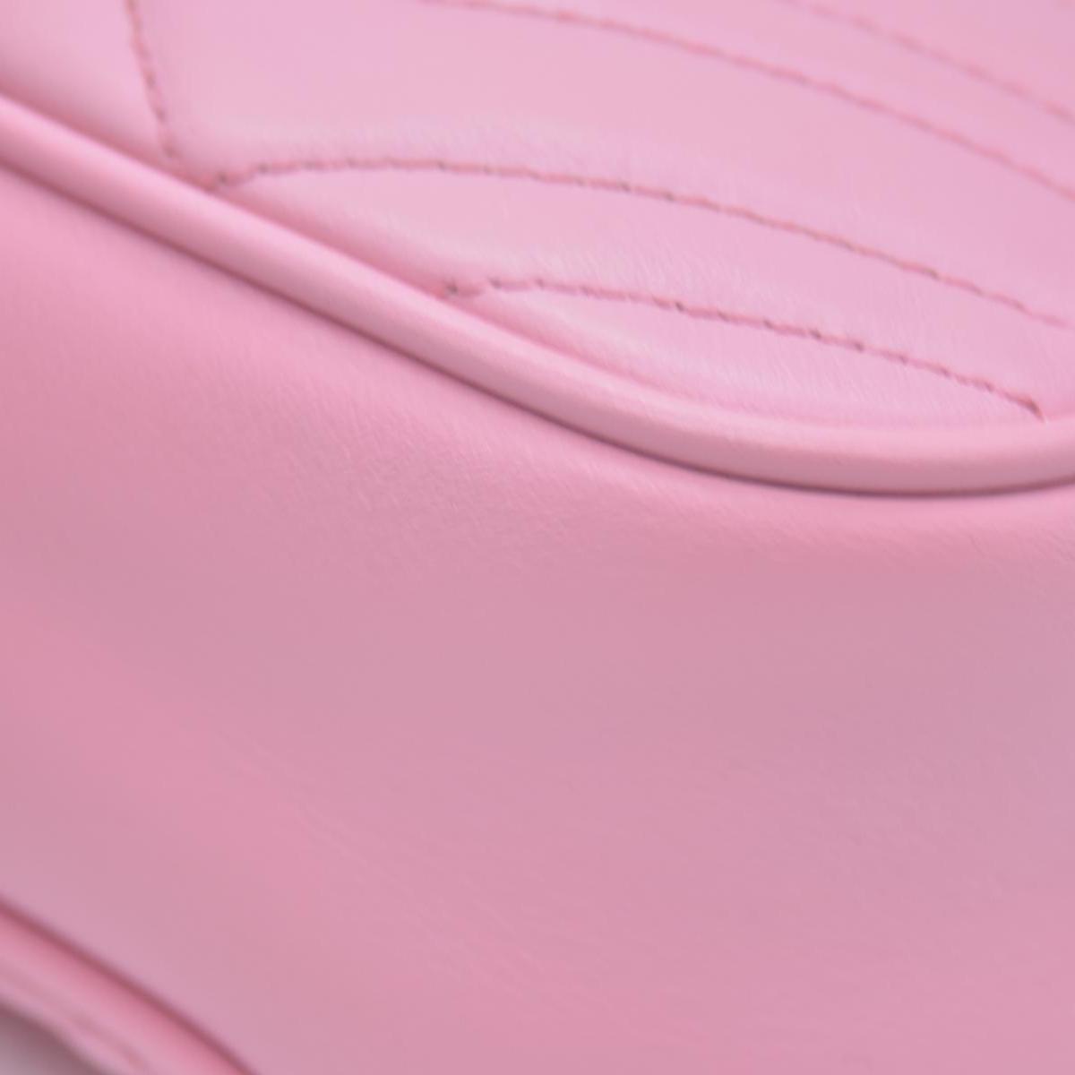 $1950 Gucci Calfskin Matelasse Small GG Marmont Chain Shoulder Bag Wild Rose CONSIGNMENT 10020900