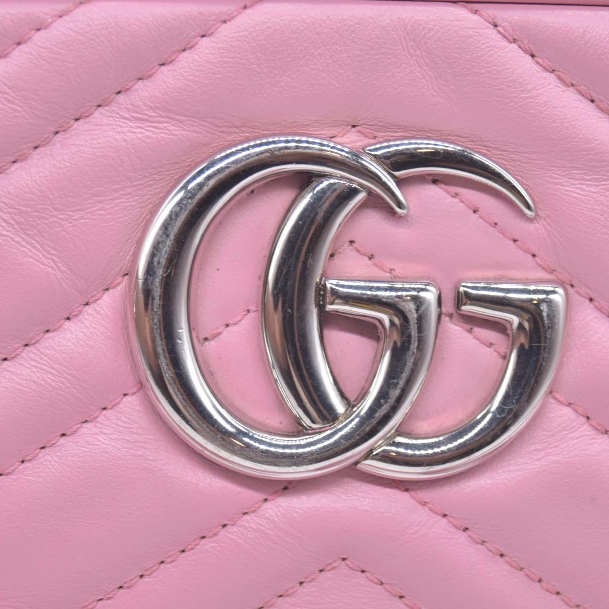 $1950 Gucci Calfskin Matelasse Small GG Marmont Chain Shoulder Bag Wild Rose CONSIGNMENT 10020900