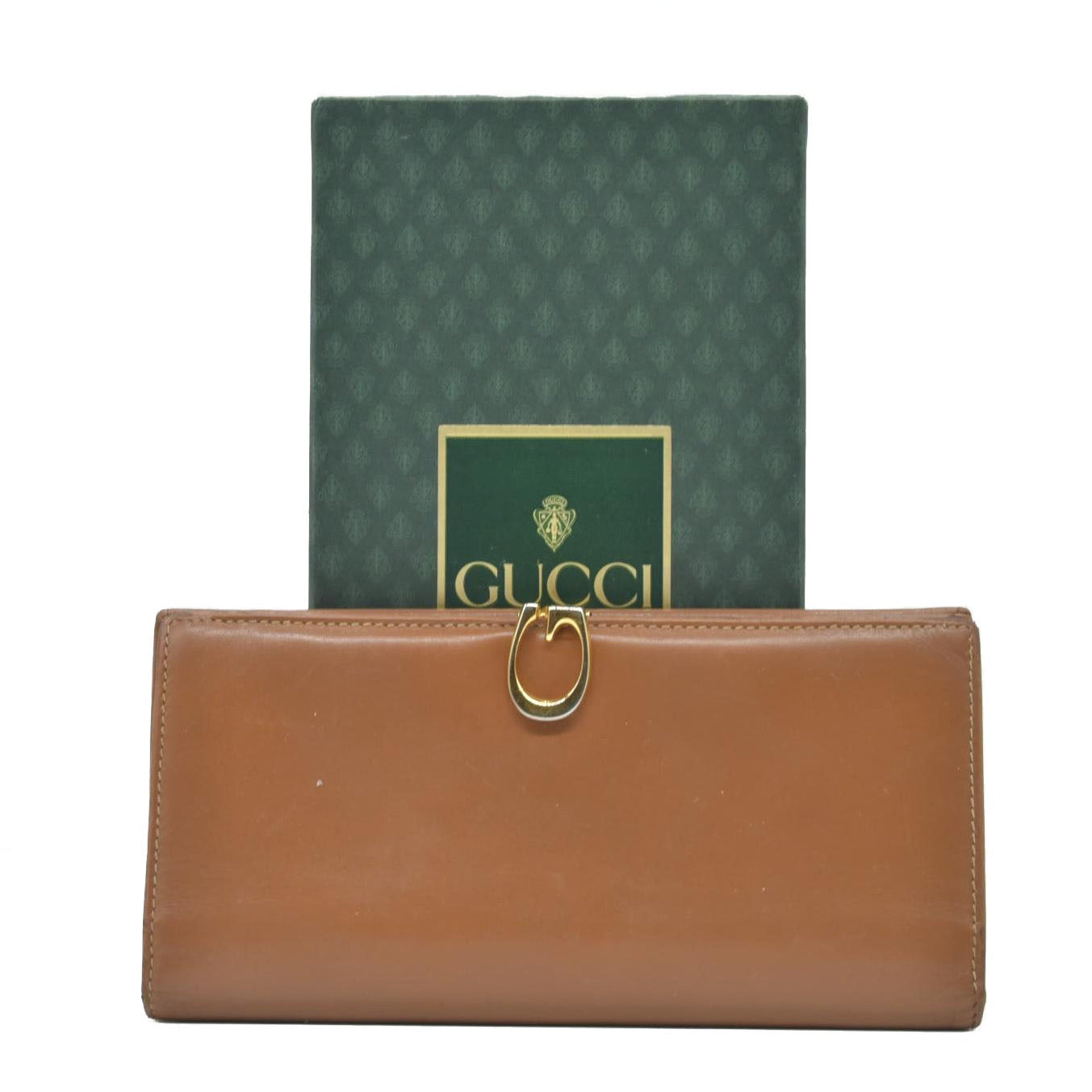 $580 Gucci Glam French Flap Brown Leather Wallet CONSIGNMENT