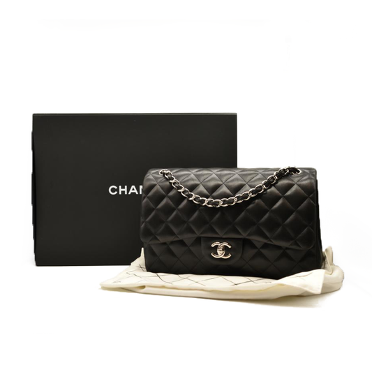 CHANEL Lambskin Quilted Jumbo Double Flap Black