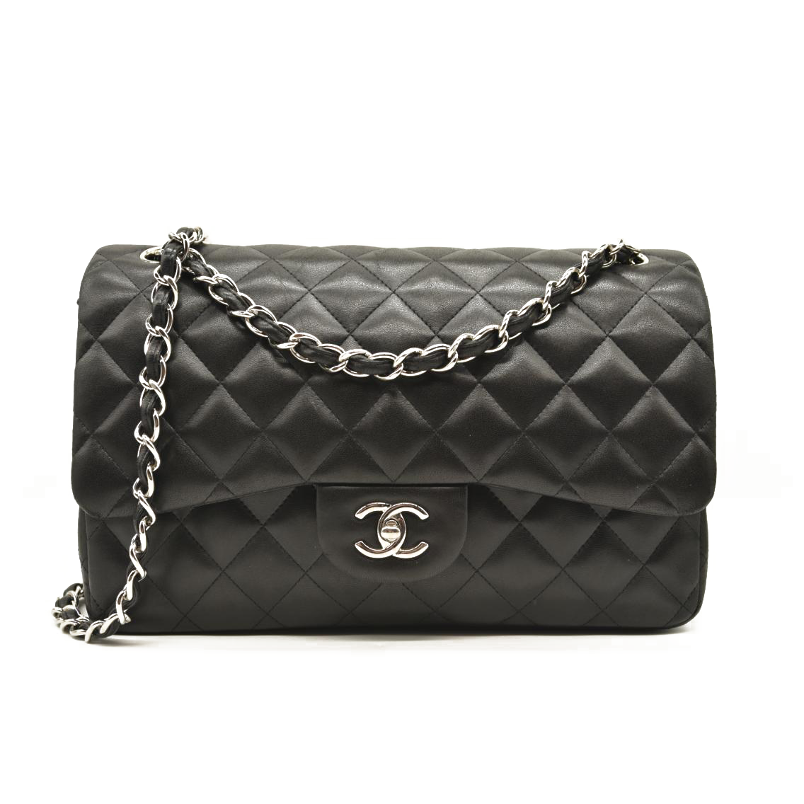 CHANEL Lambskin Quilted Jumbo Double Flap Black