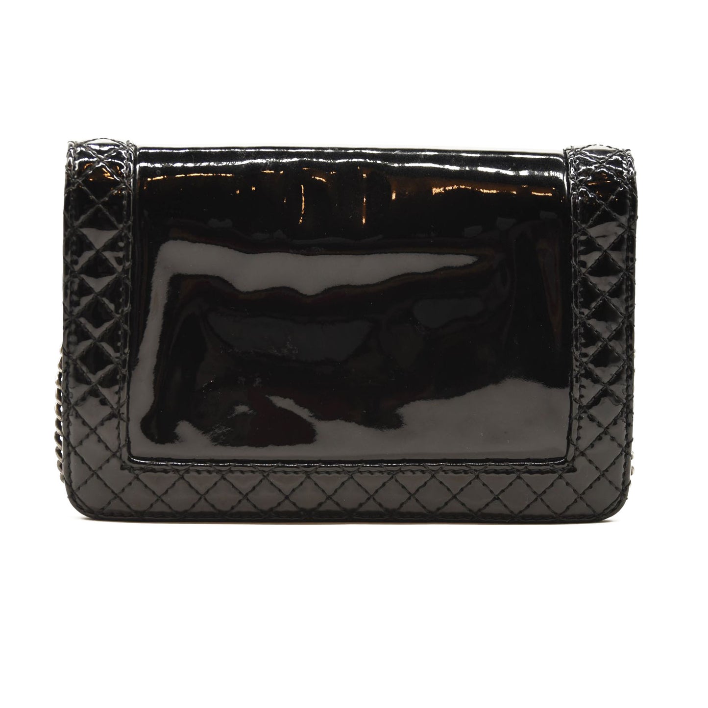 CHANEL Patent Chain Wallet Boy Reverso Flap Black Crossbody