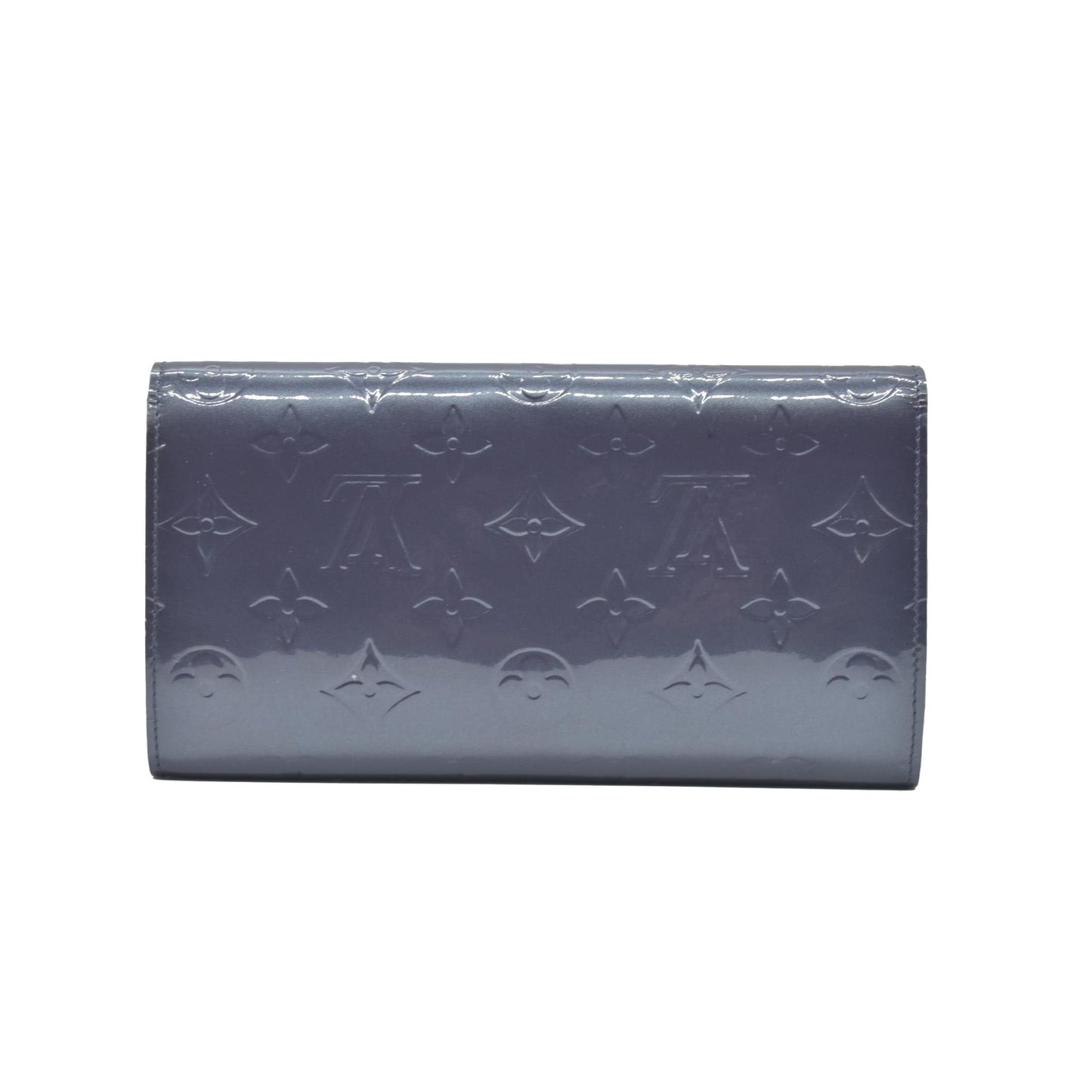 $880 2004 Louis Vuitton Vernis Sarah Wallet Purple Grey CONSIGNMENT TH1024