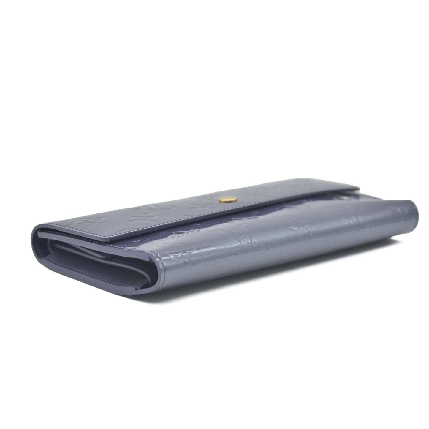 $880 2004 Louis Vuitton Vernis Sarah Wallet Purple Grey CONSIGNMENT TH1024