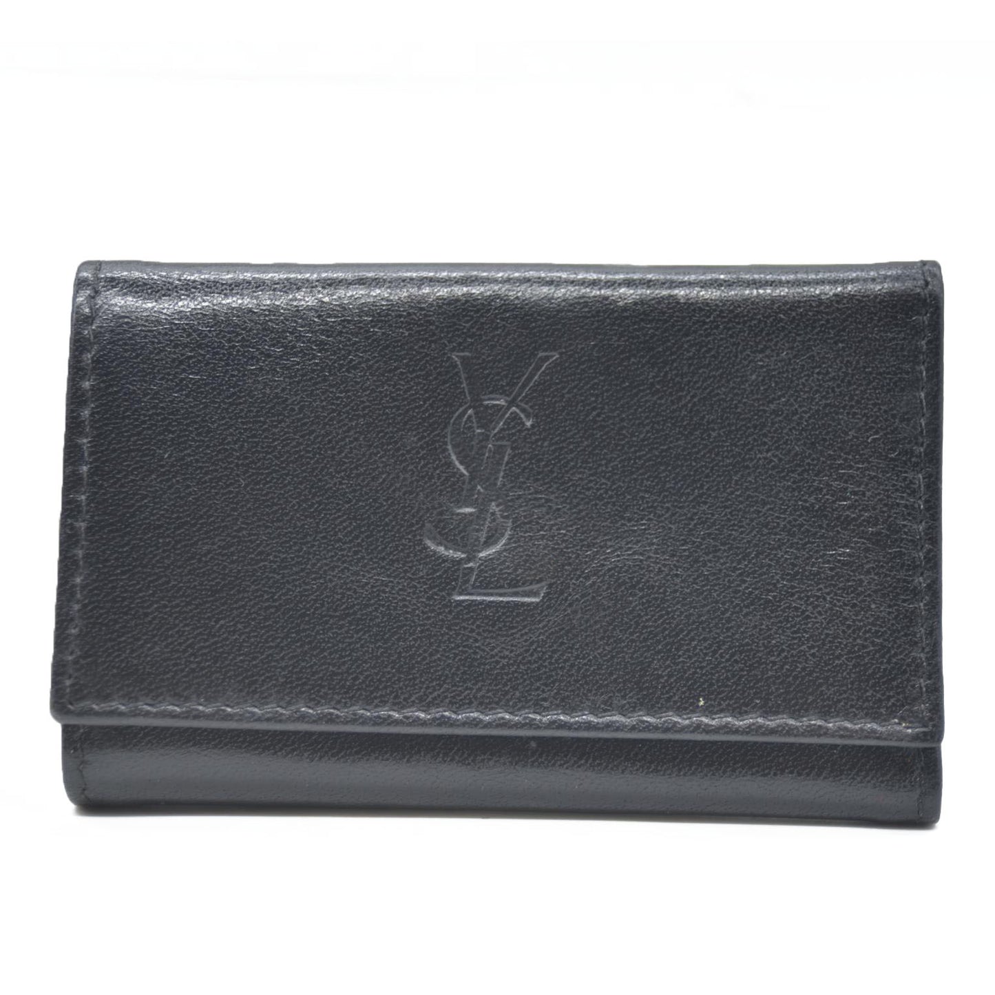 Auction $400 Yves Saint Laurent YSL Logo Leather 6 Ring Key Case Black