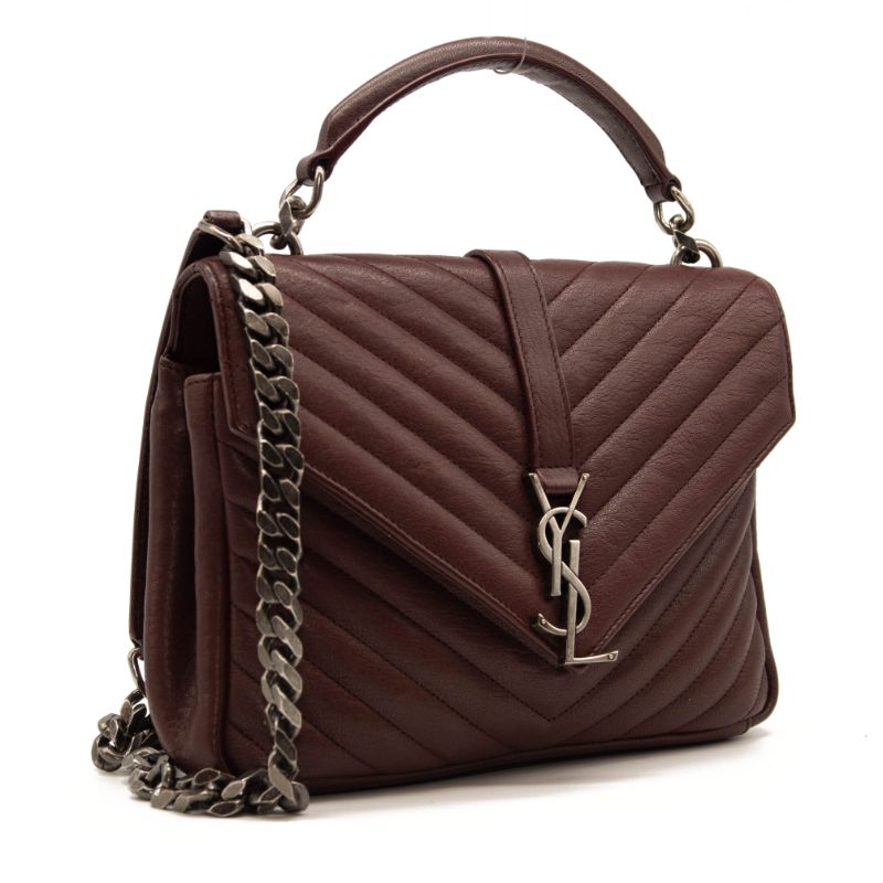 Saint Laurent Matelasse Chevron Monogram Medium College Bag Rouge Legion