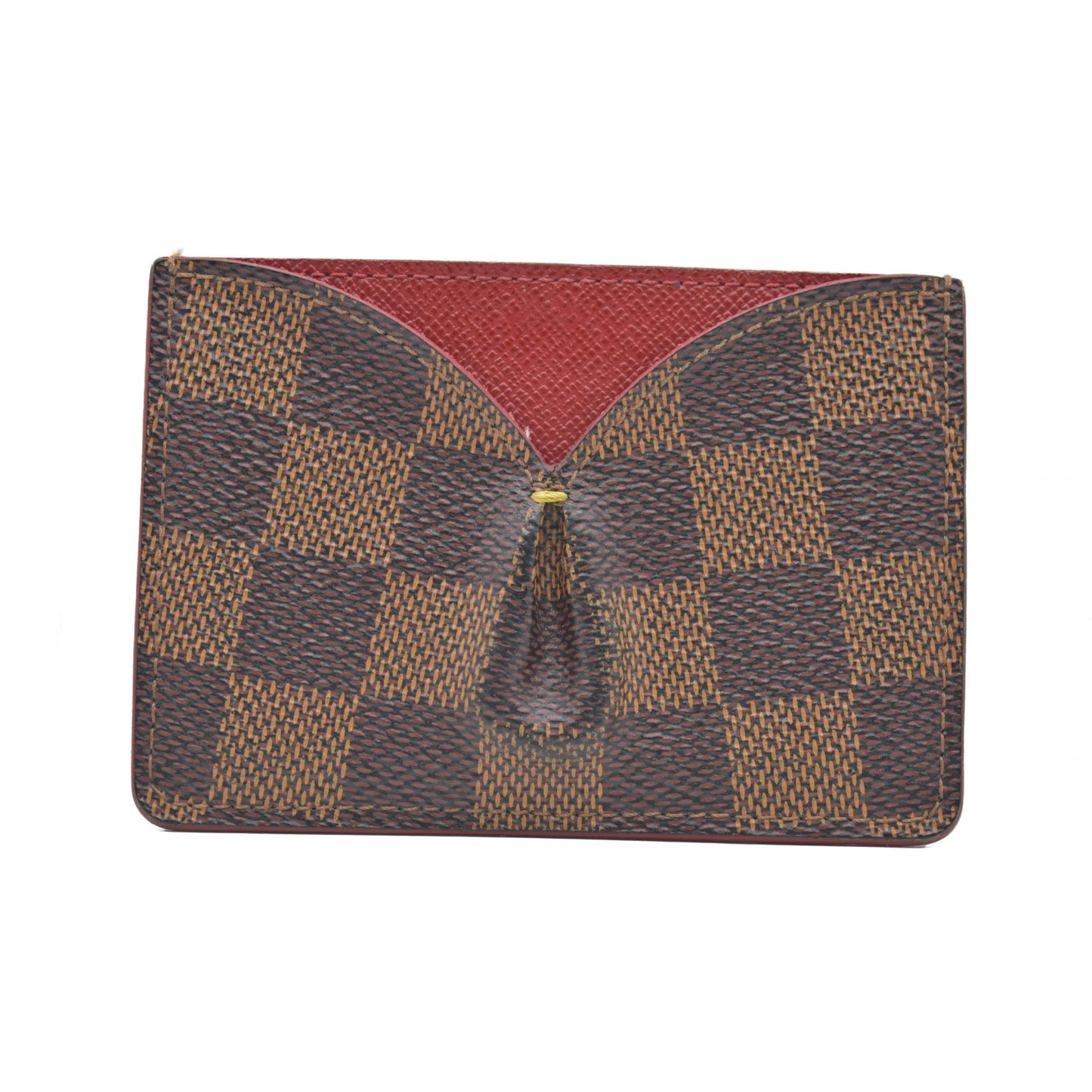 $430 2015 Louis Vuitton Damier Ebene Caissa Card Holder Cherry CONSIGNMENT CA4105
