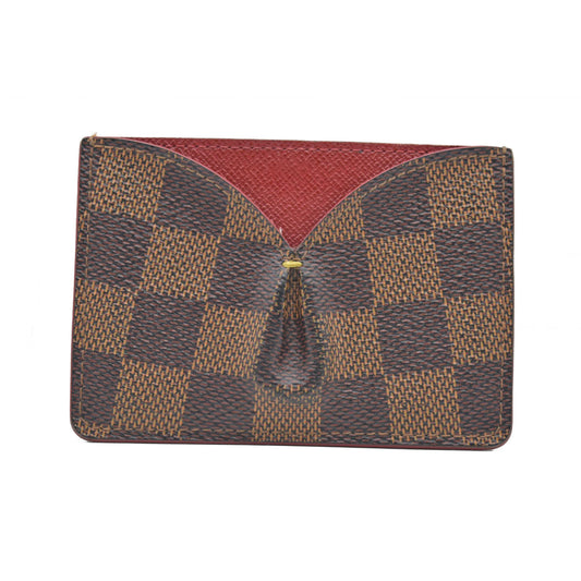 $430 2015 Louis Vuitton Damier Ebene Caissa Card Holder Cherry CONSIGNMENT CA4105