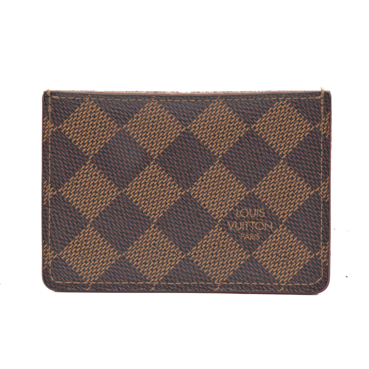 $430 2015 Louis Vuitton Damier Ebene Caissa Card Holder Cherry CONSIGNMENT CA4105
