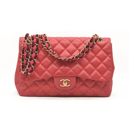 CHANEL Classic Flap Large Pink Leather Gold Hardware Velvet Chain Strap Karl Lagerfeld Signature