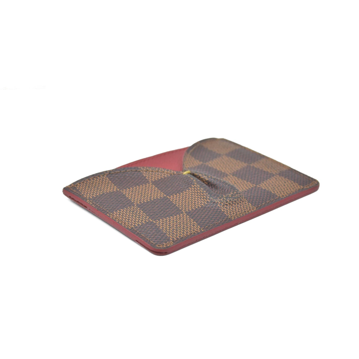 $430 2015 Louis Vuitton Damier Ebene Caissa Card Holder Cherry CONSIGNMENT CA4105