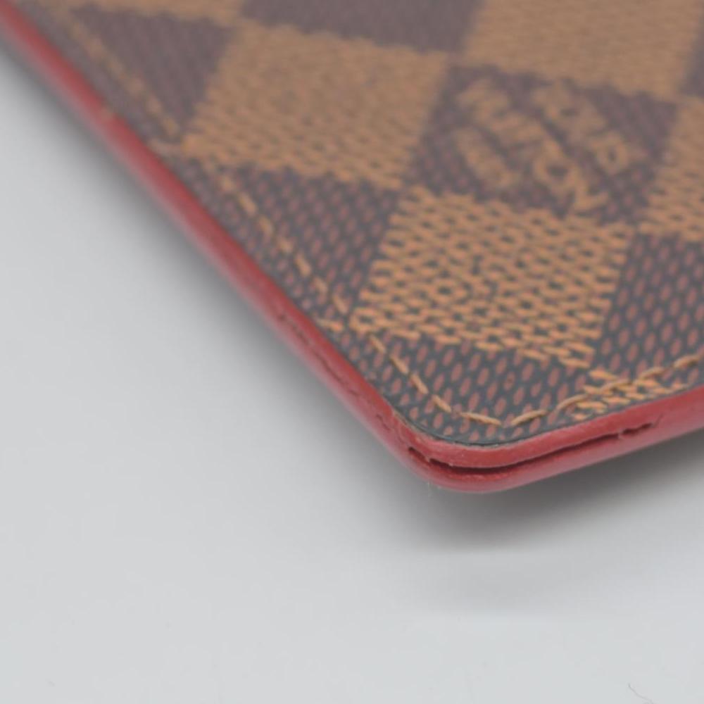 $430 2015 Louis Vuitton Damier Ebene Caissa Card Holder Cherry CONSIGNMENT CA4105