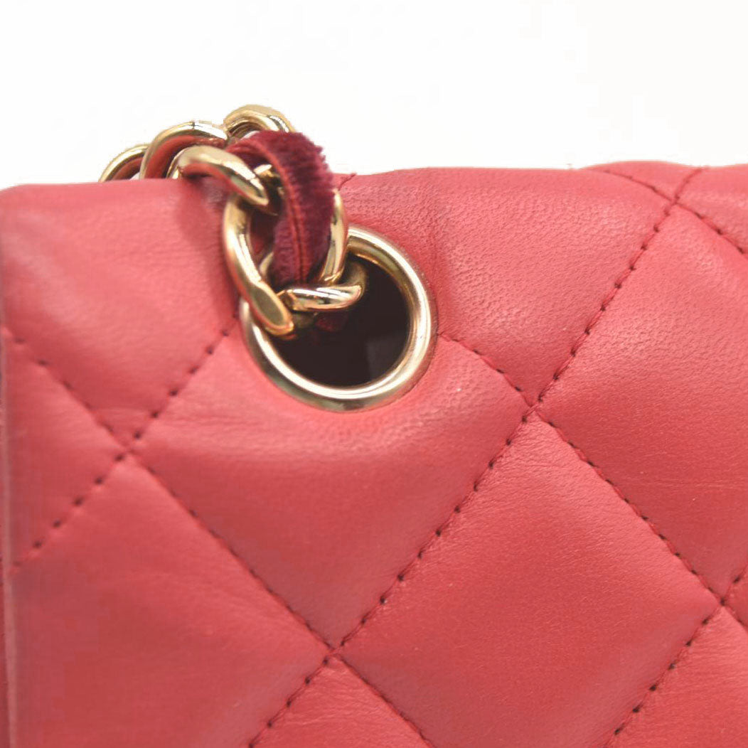 CHANEL Classic Flap Large Pink Leather Gold Hardware Velvet Chain Strap Karl Lagerfeld Signature