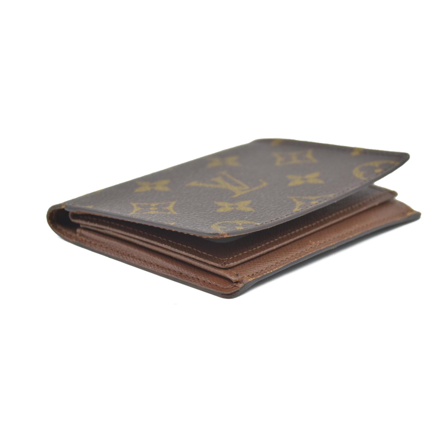 $350 Vintage Louis Vuitton Monogram Porte 2 Cartes Vertical Pass Card Case Brown CONSIGNMENT