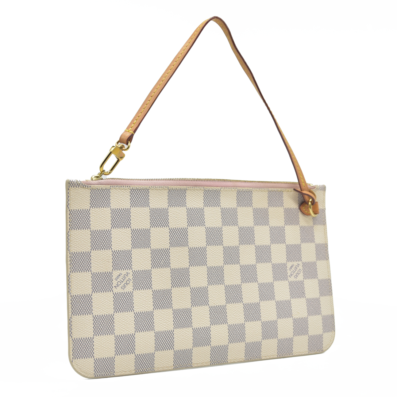 AUCTION $800 Louis Vuitton  Damier Azur Neverfull MM GM Pochette Rose Ballerine