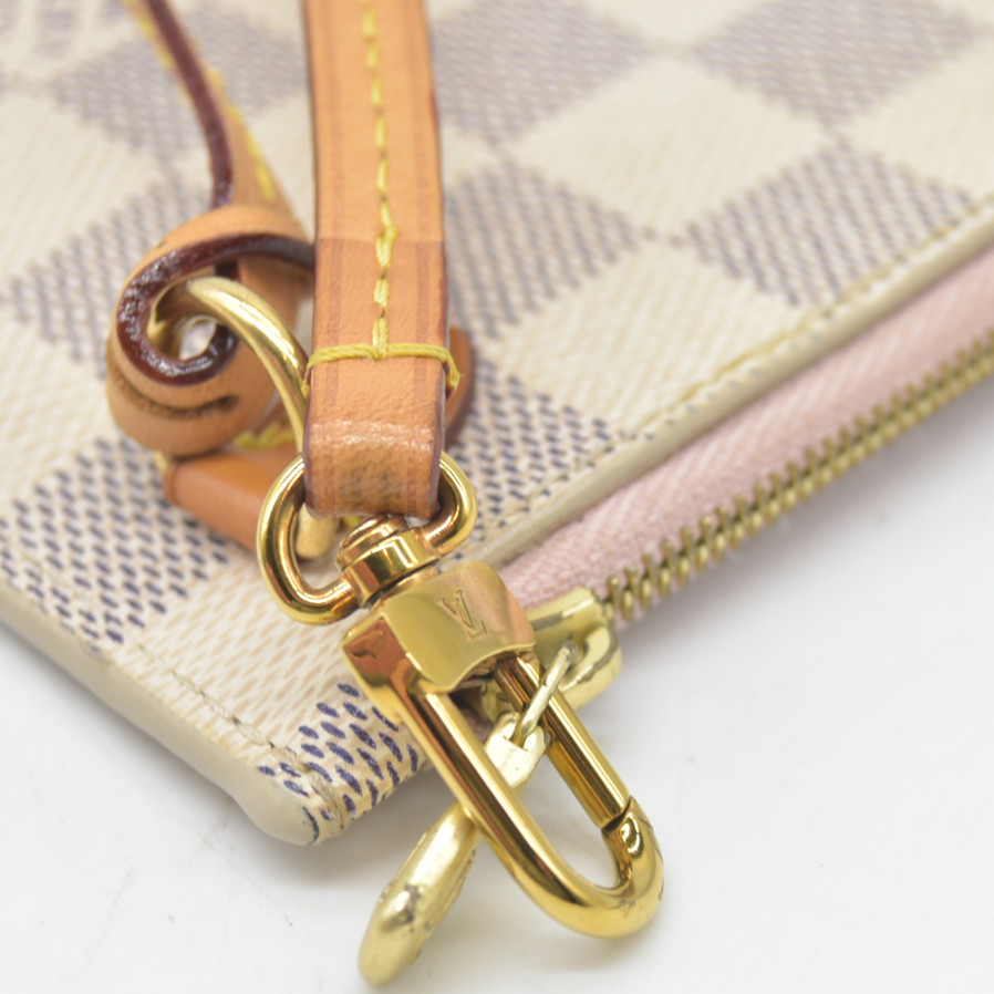AUCTION $800 Louis Vuitton  Damier Azur Neverfull MM GM Pochette Rose Ballerine