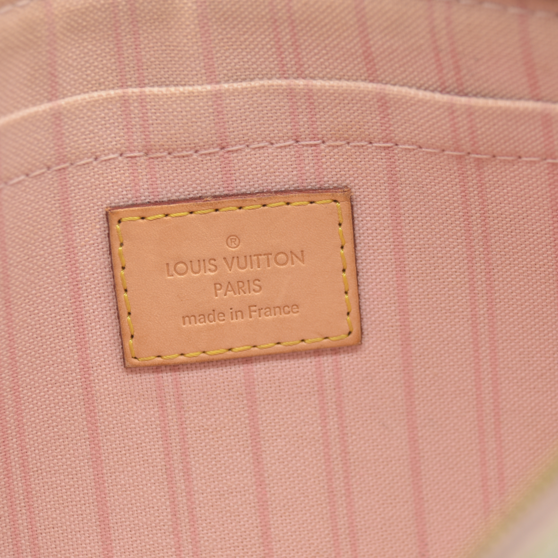 AUCTION $800 Louis Vuitton  Damier Azur Neverfull MM GM Pochette Rose Ballerine
