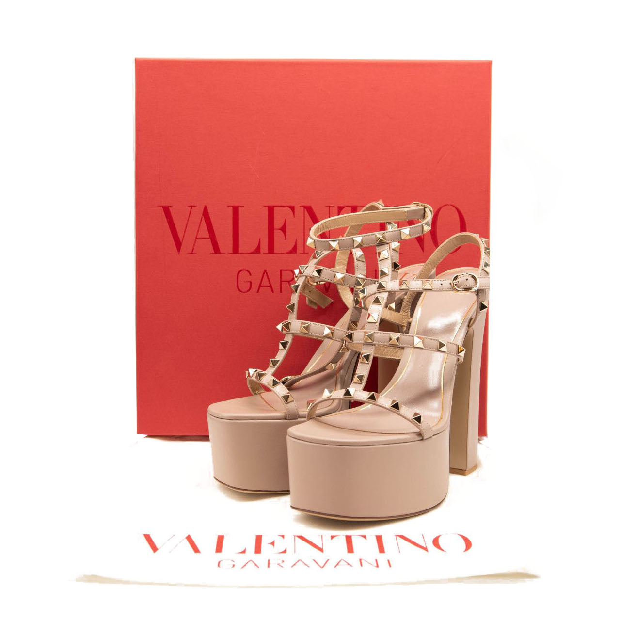 NEW Valentino Rockstud Platform Heels Poudre Taupe Nude Mauve Poudre 39.5