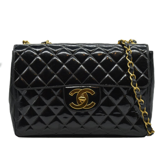 Chanel Shoulder Bag Deca Matelasse Black Enamel 3955737