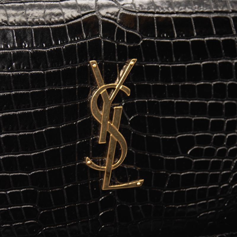 Saint Laurent Croc Embossed Leather Wallet on a Chain