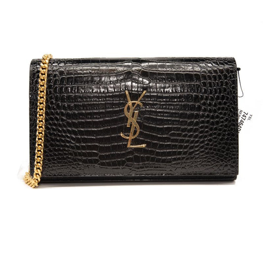 Saint Laurent Croc Embossed Leather Wallet on a Chain