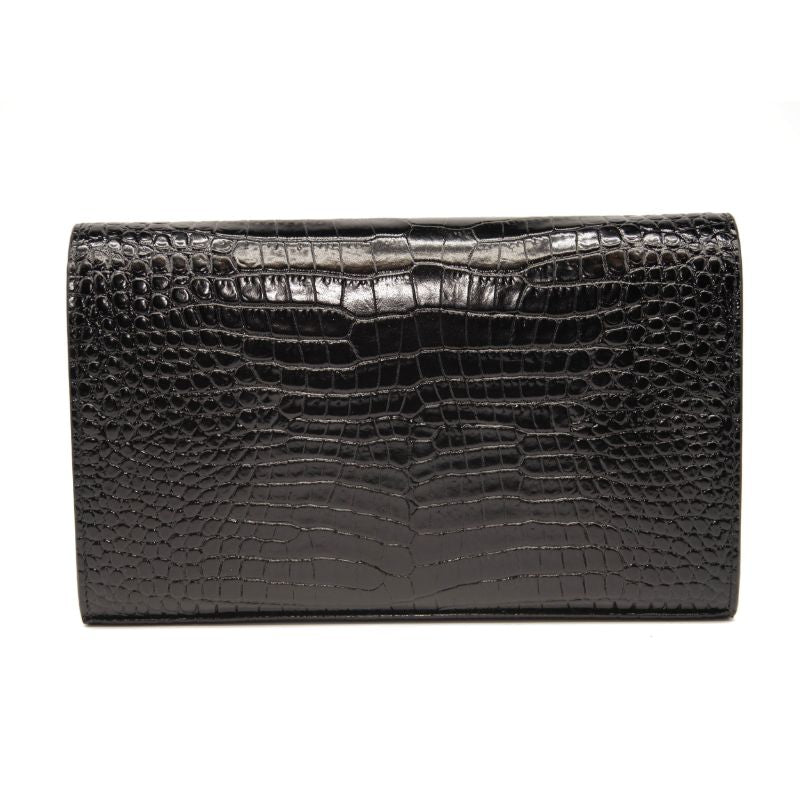 Saint Laurent Croc Embossed Leather Wallet on a Chain