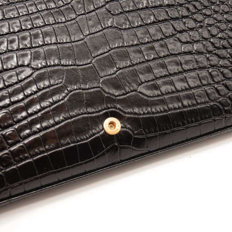 Saint Laurent Croc Embossed Leather Wallet on a Chain