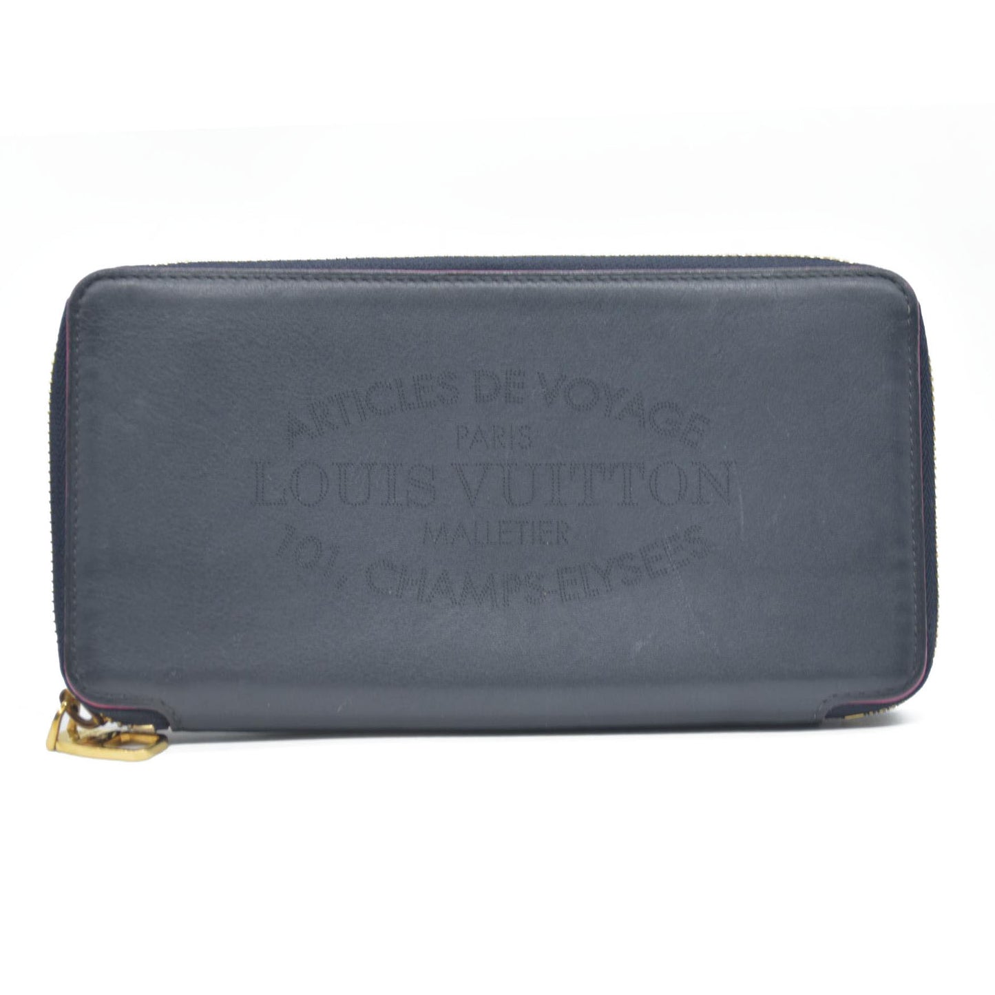 Louis Vuitton Porte Feiulle Iena Zip Around Long Wallet Purse Navy blue