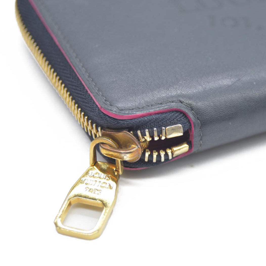 Louis Vuitton Porte Feiulle Iena Zip Around Long Wallet Purse Navy blue