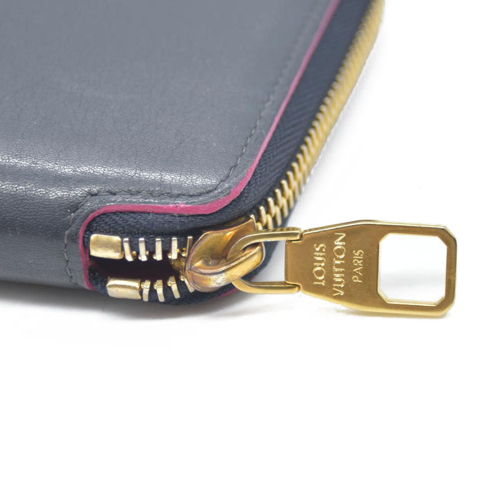 Louis Vuitton Porte Feiulle Iena Zip Around Long Wallet Purse Navy blue