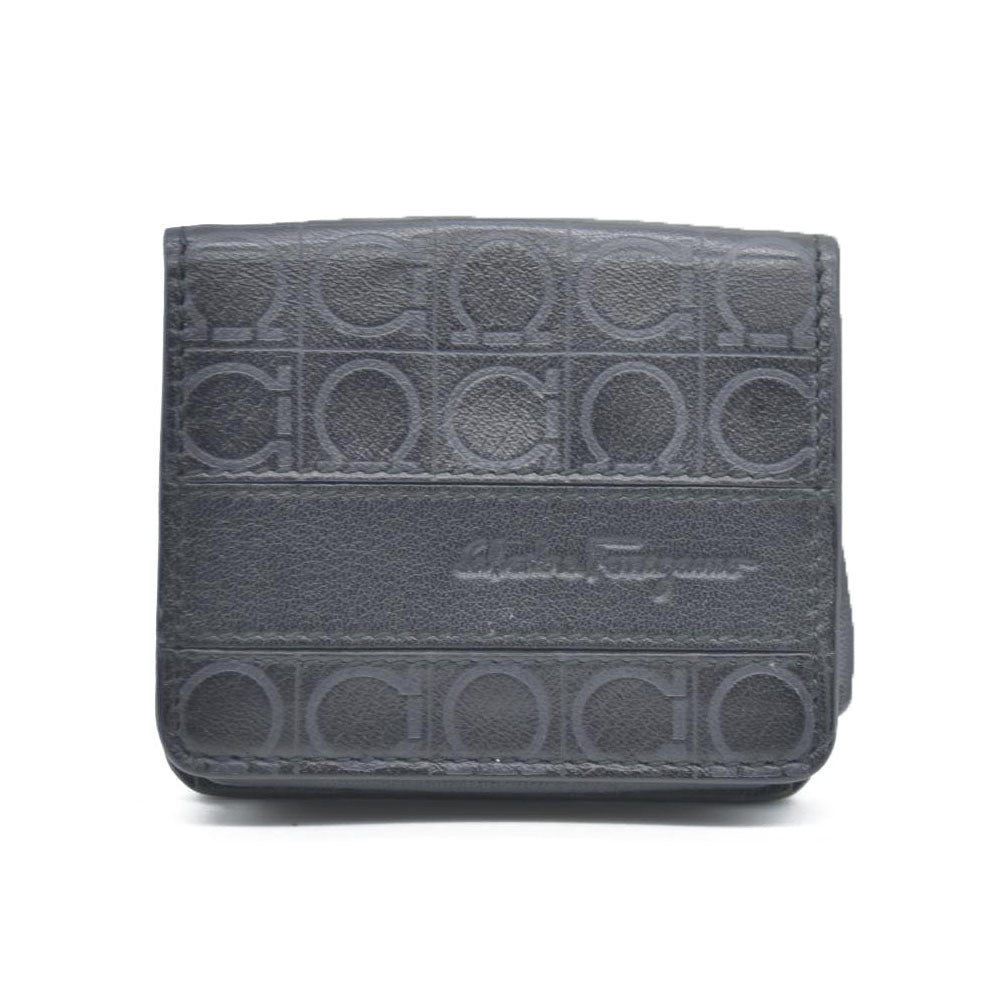 Salvatore Ferragamo Gancini Leather Coin Purse Wallet Black