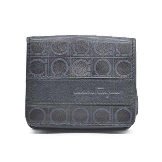 Salvatore Ferragamo Gancini Leather Coin Purse Wallet Black