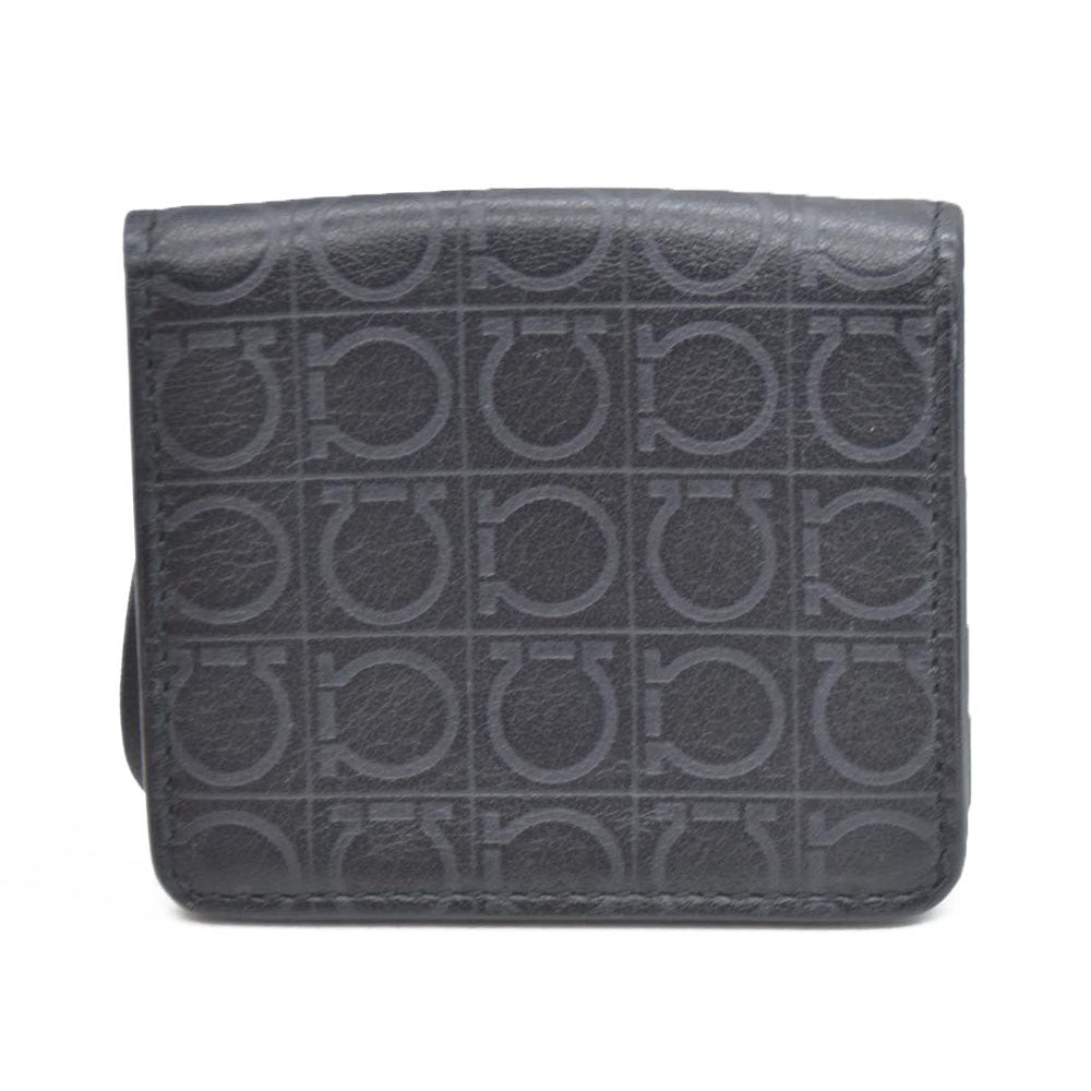 Salvatore Ferragamo Gancini Leather Coin Purse Wallet Black