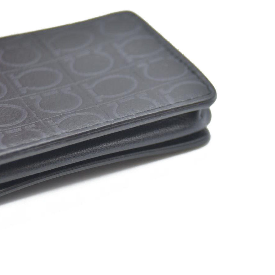 Salvatore Ferragamo Gancini Leather Coin Purse Wallet Black