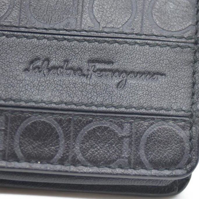 Salvatore Ferragamo Gancini Leather Coin Purse Wallet Black