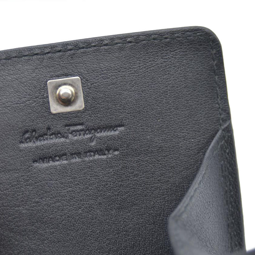 Salvatore Ferragamo Gancini Leather Coin Purse Wallet Black
