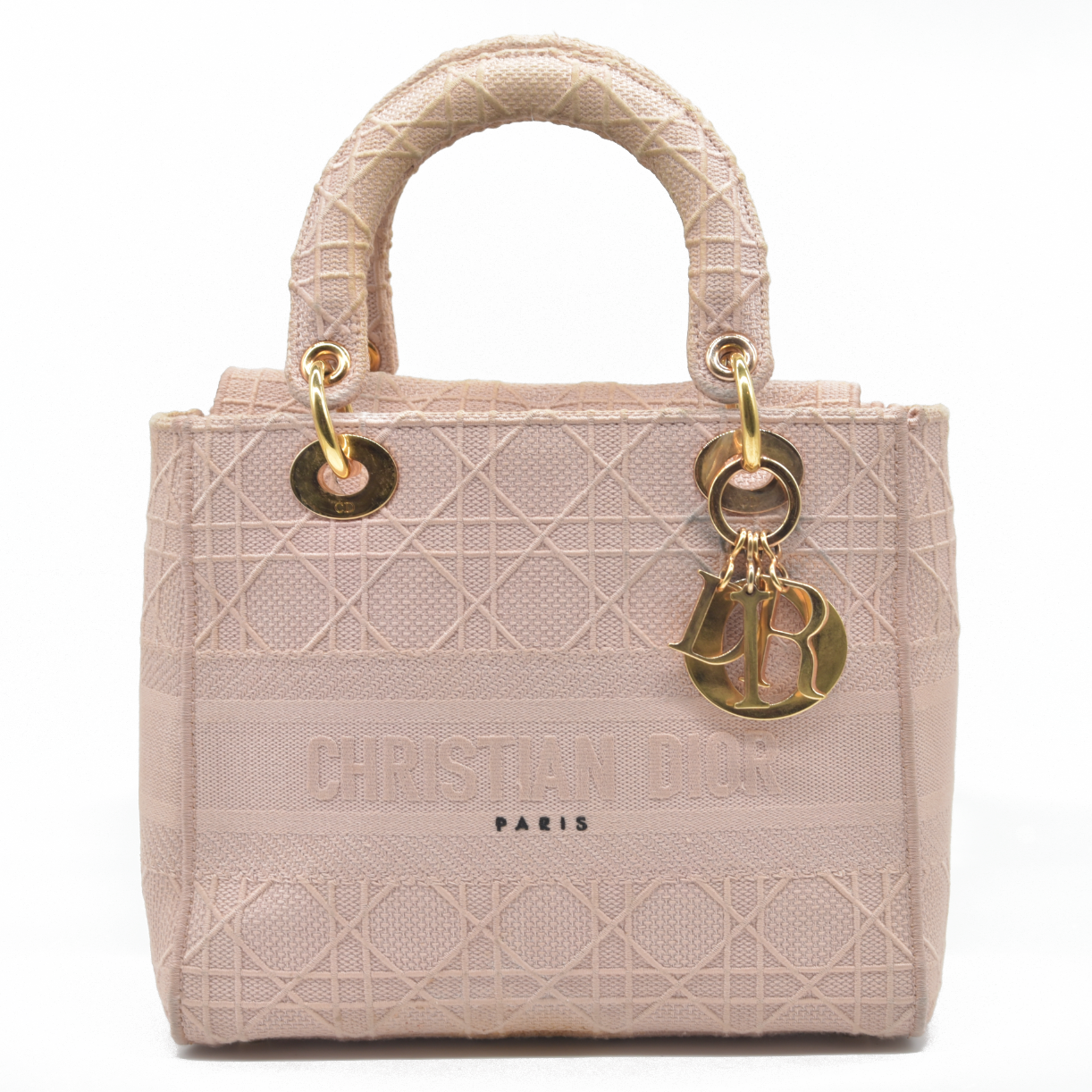 $4500 Christian Dior Canvas Embroidered Cannage Medium Lady D-Lite Pink
