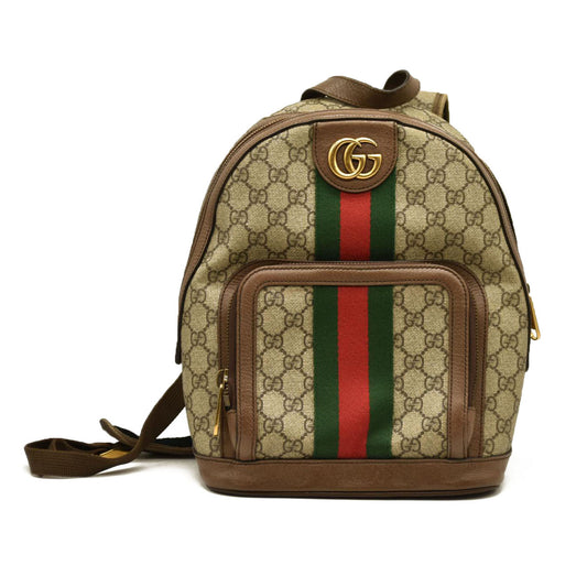 Gucci GG Supreme Monogram Calfskin Web Small Ophidia Day Backpack Beige Ebony New Acero