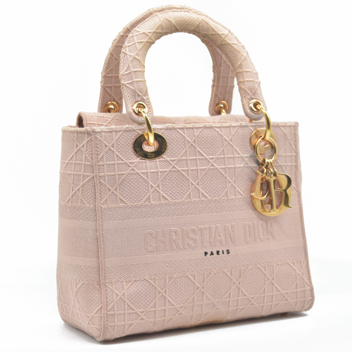 $4500 Christian Dior Canvas Embroidered Cannage Medium Lady D-Lite Pink